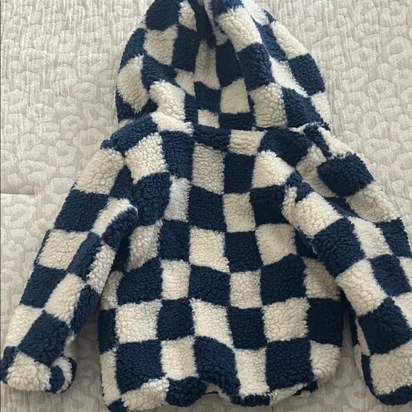 Babyface Boys Blue & Cream Checkered Sherpa Hooded Jacket 12-18M NWT - Picture 6 of 6